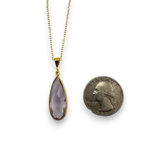 Faceted Amethyst Teardrop Necklace Natural Gemstone Yellow Gold Vermeil - Picture 9 of 11